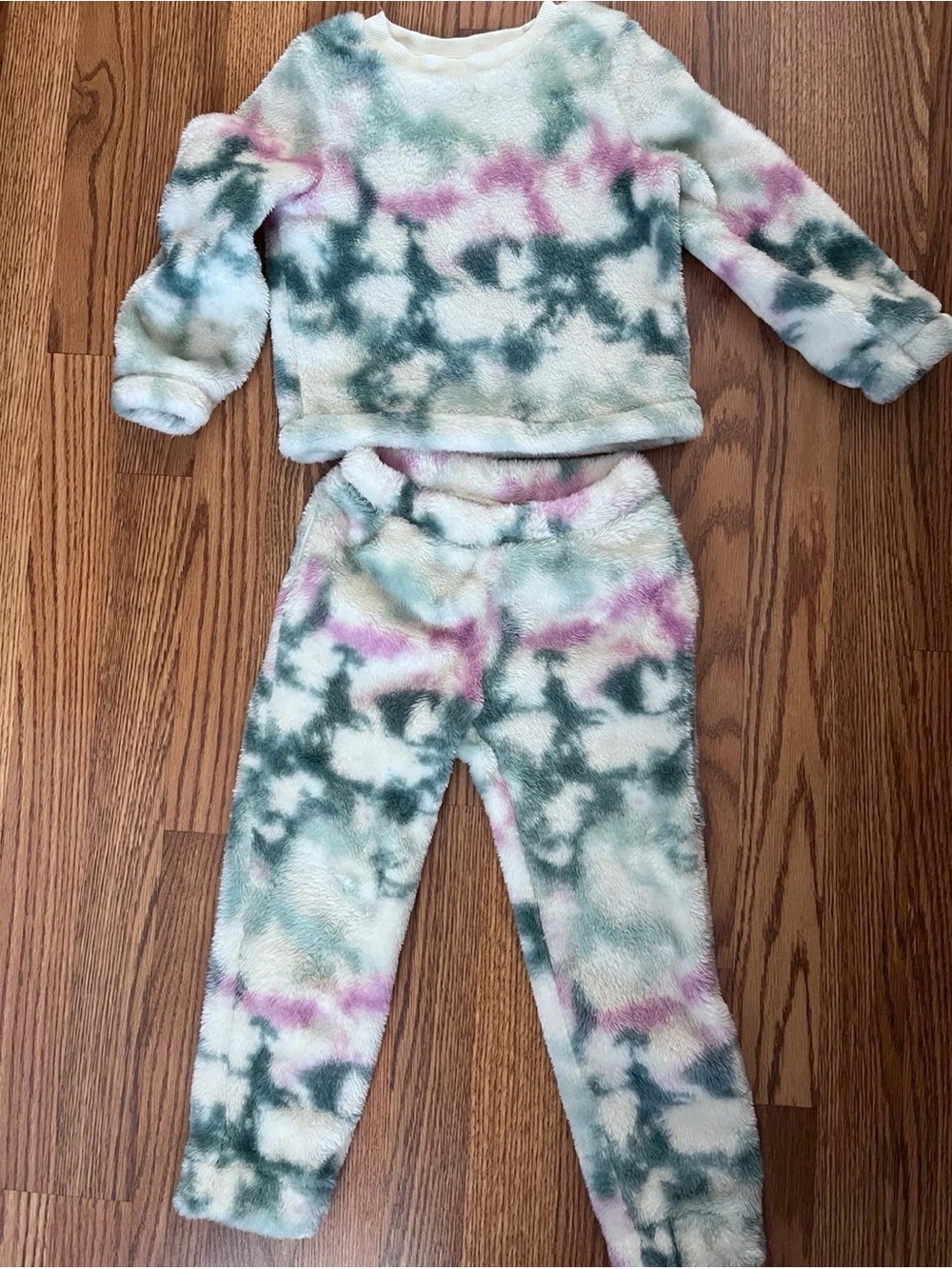 Cat & Jack Fuzzy Tie-Dye Leggings Set - White, Green & Pink